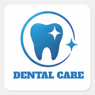 Pegatina Cuadrada 🦷 Logotipo de Cuidado Dental Práctica Dental Fami