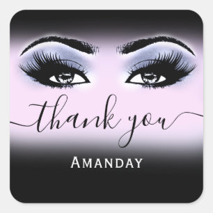Pegatina Cuadrada Logotipo de Eyelash Negro Rosa Azul Ahumado