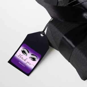 Pegatina Cuadrada Logotipo de Eyelash, Purpurina rosa gris y púrpura