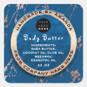 Pegatina Cuadrada Logotipo de fabricación artesanal Balm Butter Cosm