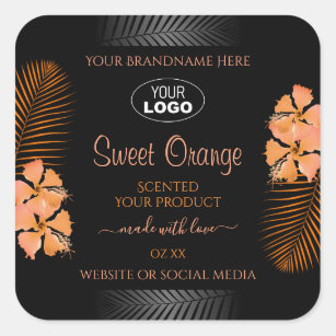 Pegatina Cuadrada Logotipo de flores hawaianas Naranja de marcas de 