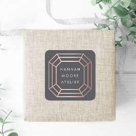 Pegatina Cuadrada Logotipo de gema de oro Rosa