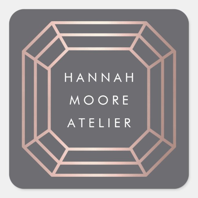 Pegatina Cuadrada Logotipo de gema de oro Rosa (Anverso)