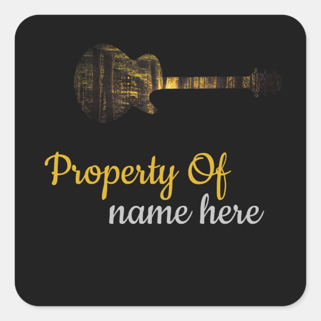 Pegatina Cuadrada Logotipo de guitarra acústica personalizado (Anverso)