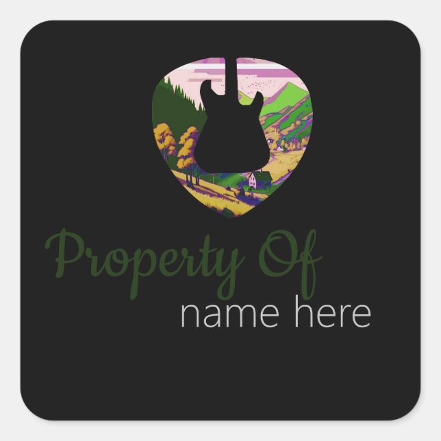 Pegatina Cuadrada Logotipo de guitarra acústica personalizado (Anverso)