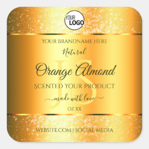 Pegatina Cuadrada Logotipo de Iniciales Luminosas Naranjas de Oro Sp