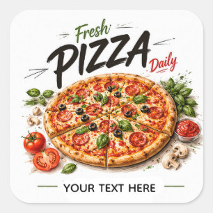 Pegatina Cuadrada Logotipo de la cocina de pizza Marca de restaurant