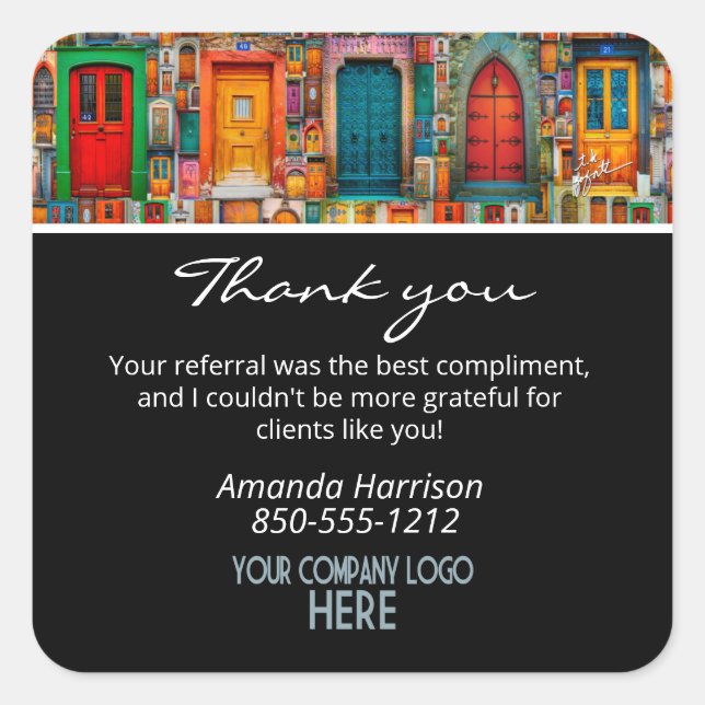 Pegatina Cuadrada Logotipo de la compañía Gracias Referencia - Puert (Anverso)