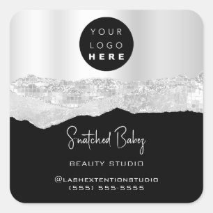 Pegatina Cuadrada Logotipo de la tienda en línea QRCode Strokes Silv