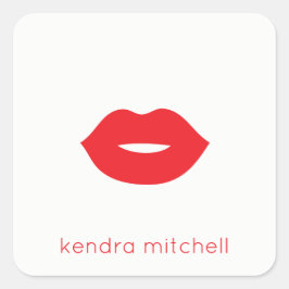 Pegatina Cuadrada Logotipo de labios rojos minimalista y atrevido Ma