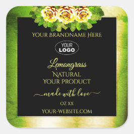 Pegatina Cuadrada Logotipo de las etiquetas del producto Floral Gree