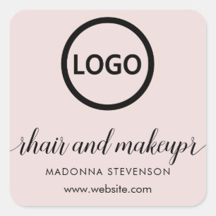 Pegatina Cuadrada Logotipo de maquillaje capilar Rubor Pink Simple T