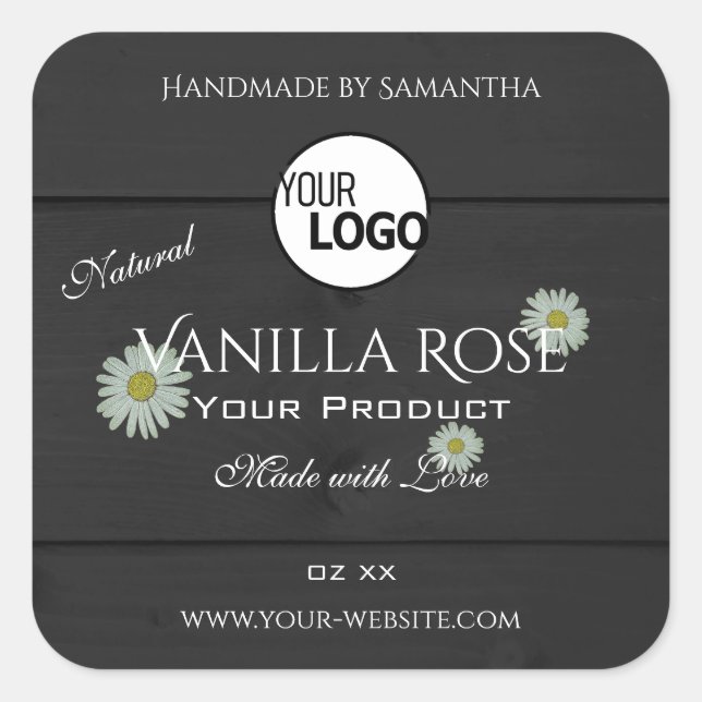 Pegatina Cuadrada Logotipo de marea negra de grano de madera (Anverso)