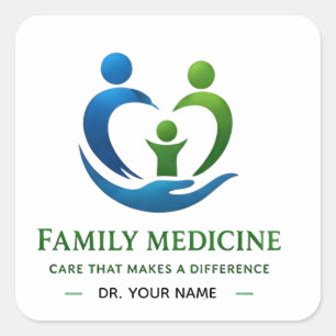 Pegatina Cuadrada Logotipo de Medicina Familiar para la Marca de la