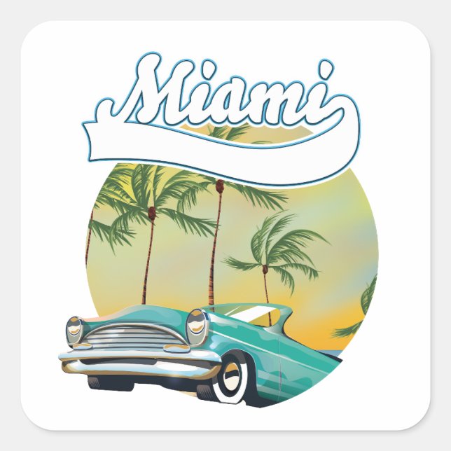 Pegatina Cuadrada logotipo de Miami Sunset (Anverso)