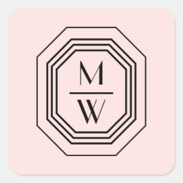 Pegatina Cuadrada Logotipo de monograma apilado Art Deco en rosa