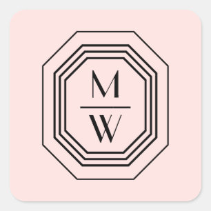 Pegatina Cuadrada Logotipo de monograma apilado Art Deco en rosa