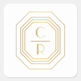 Pegatina Cuadrada Logotipo de Monograma apilado Art Deco Oro/Blanco