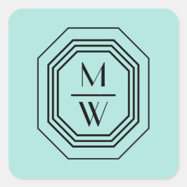 Pegatina Cuadrada Logotipo de monograma apilado Art Deco sobre azul/