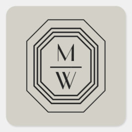 Pegatina Cuadrada Logotipo de monograma apilado en Art Deco en Taupe
