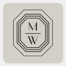 Pegatina Cuadrada Logotipo de monograma apilado en Art Deco en Taupe