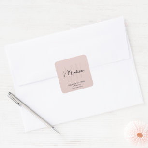 Pegatina Cuadrada Logotipo de Monograma Moderno Rosa Beige Consultor