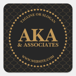 Pegatina Cuadrada Logotipo de Monograma Negocio Black Gold Trellis