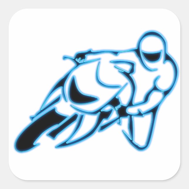 Pegatina Cuadrada Logotipo de motocicleta negro con líneas azul neón (Anverso)