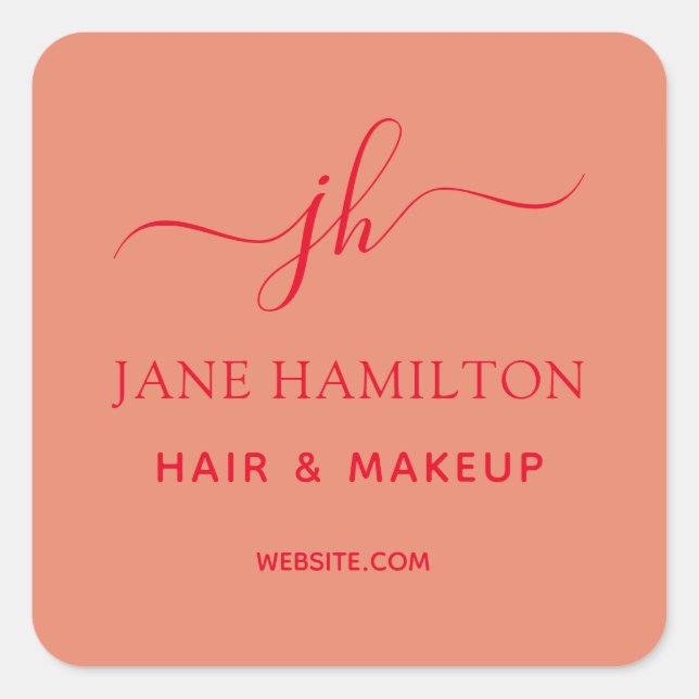 Pegatina Cuadrada Logotipo de negocio de monograma (Anverso)