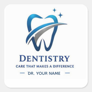 Pegatina Cuadrada Logotipo de odontología moderna para la marca de l