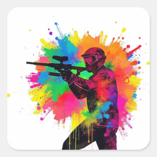 Pegatina Cuadrada Logotipo de Paint Ball Colores Brillantes Silueta