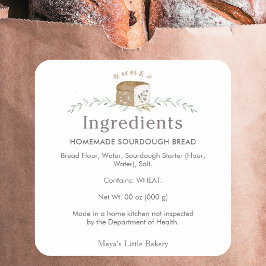 Pegatina Cuadrada Logotipo de pan botánico Panadería Ingredientes Pr