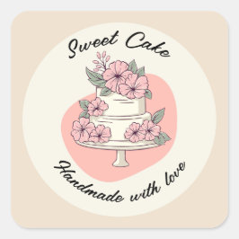 Pegatina Cuadrada Logotipo de Panadería Sweet Cake
