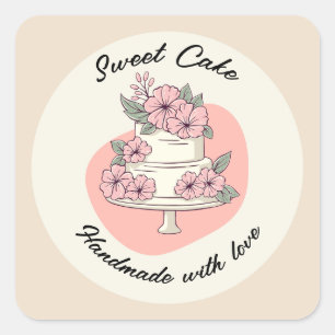 Pegatina Cuadrada Logotipo de Panadería Sweet Cake