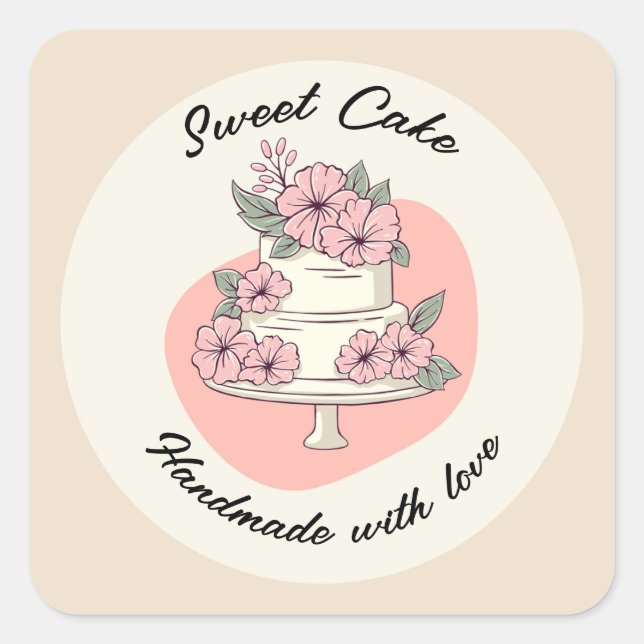 Pegatina Cuadrada Logotipo de Panadería Sweet Cake (Anverso)