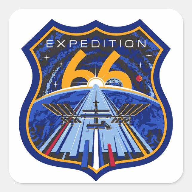 Pegatina Cuadrada Logotipo de parche de ISS Expedition 66 (Anverso)