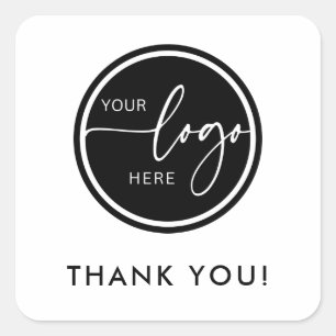Pegatina Cuadrada Logotipo de Personalizado blanco y negro - Gracias