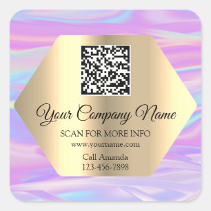 Pegatina Cuadrada Logotipo de personalizado Código QR Holograma rosa