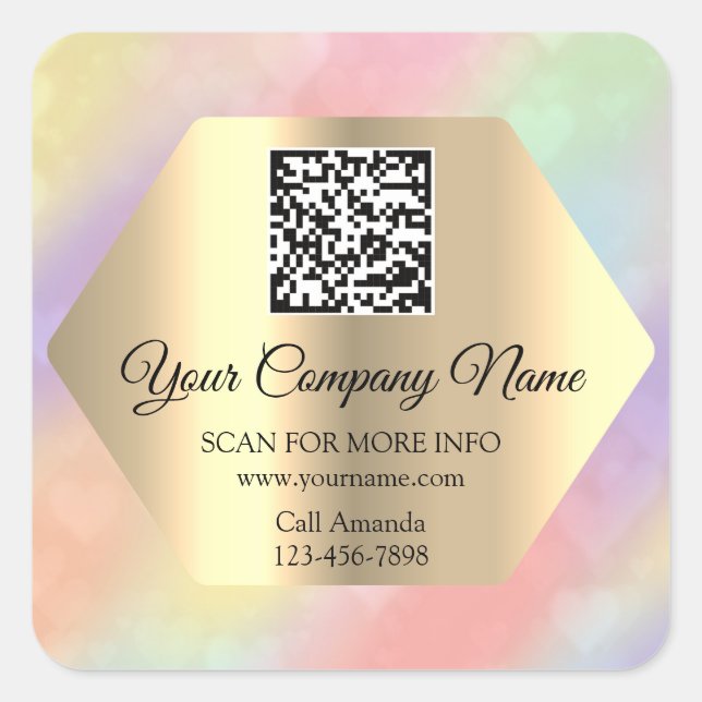 Pegatina Cuadrada Logotipo de personalizado Código QR Rosa promocion (Anverso)