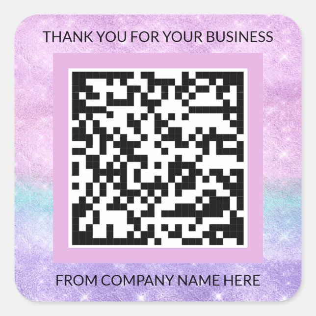 Pegatina Cuadrada Logotipo de personalizado Púrpura Rosa QRCode Nomb (Anverso)