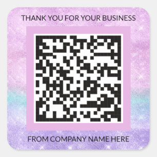 Pegatina Cuadrada Logotipo de personalizado Púrpura Rosa QRCode Nomb
