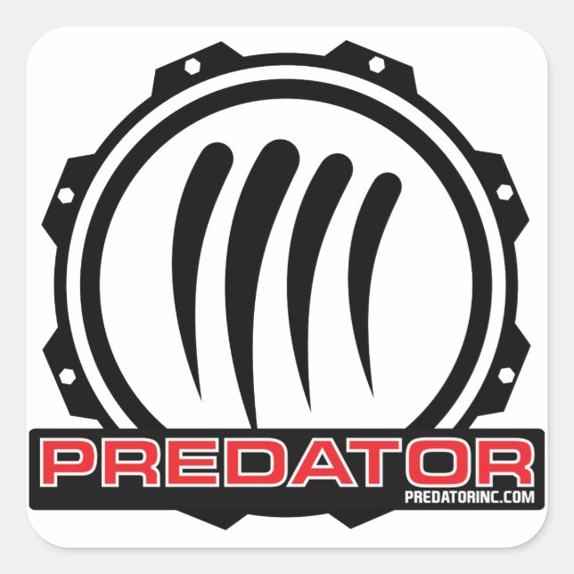 Pegatina Cuadrada Logotipo de Predator Inc. Gear (Anverso)