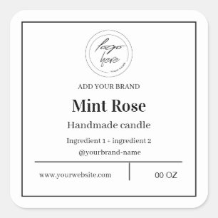 Pegatina Cuadrada Logotipo de productos sencillos en blanco y negro