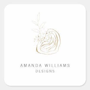 Pegatina Cuadrada Logotipo de resumen del Diseñador de oro mínimo