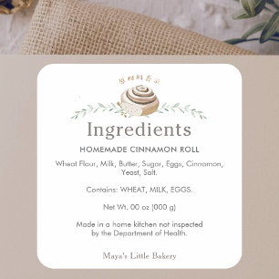 Pegatina Cuadrada Logotipo de rollo de canela botánico Ingredientes