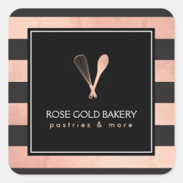 Pegatina Cuadrada Logotipo de Rosa Gold Whisk Spoon de lujo a rayas