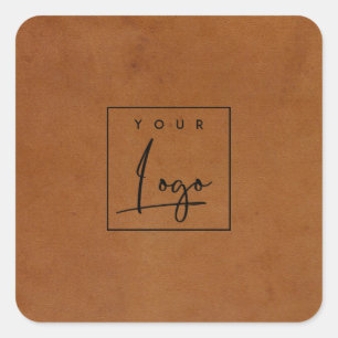 Pegatina Cuadrada Logotipo de textura de cuero bronceado rústico mod