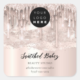 Pegatina Cuadrada Logotipo de tienda en línea QRCode goteo en Rosa