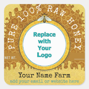 Pegatina Cuadrada Logotipo del Apio de miel de abeja   Bee de Honeyc