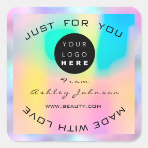 Pegatina Cuadrada Logotipo del Holografo de maquillaje de las gafas 